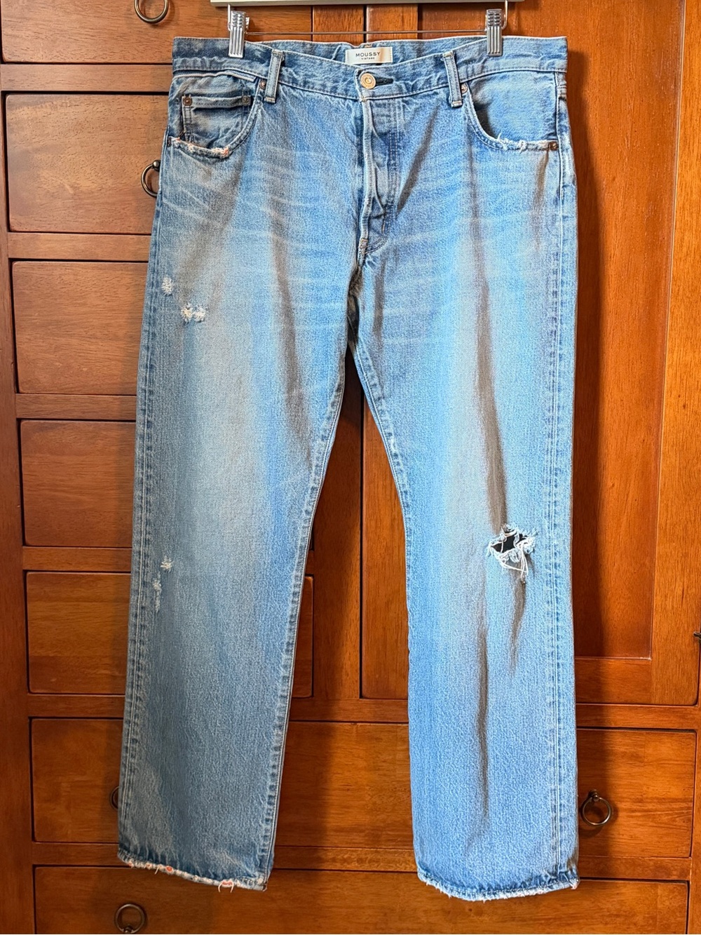 Moussy Vintage Loews Wide Leg Straight Jeans Size 32 Distressed - Picture 2 of 16